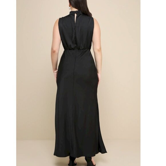 Lulus Classic Elegance Black Satin Sleeveless Mock Neck Maxi Dress Medium NWOT - Picture 4 of 6